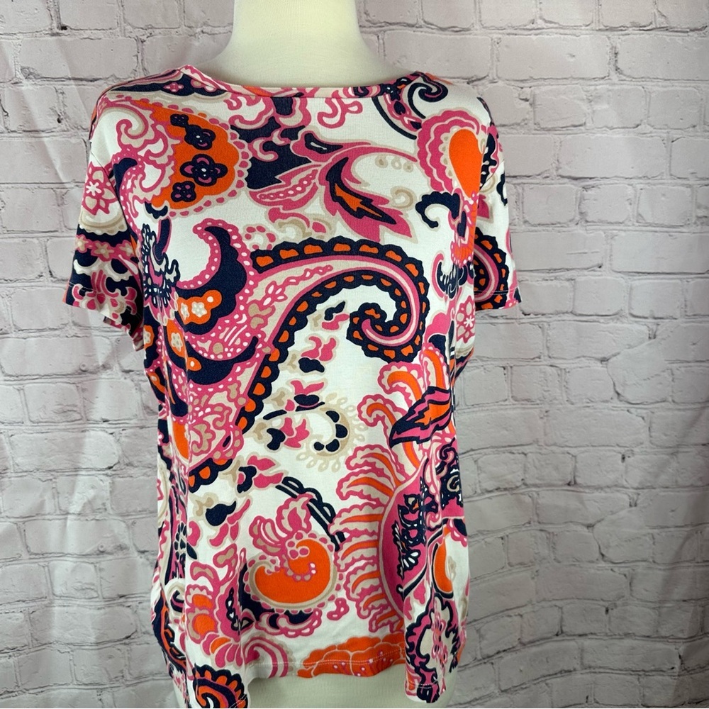Talbots bright colorful Paisley Tee womens XL layer beach coastal boho summer